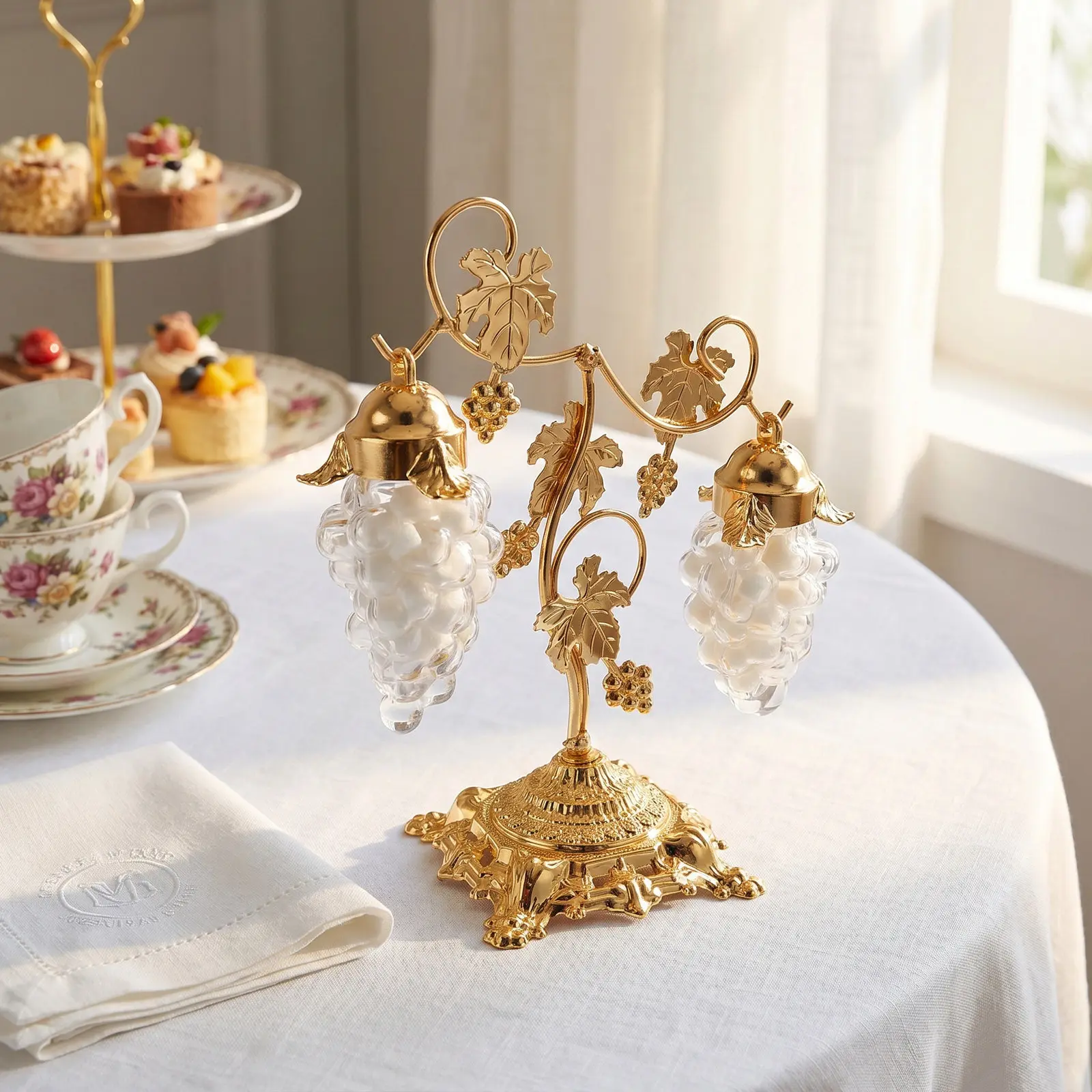 1Set Covered Sugar Bowl European Grape Vine Style Candy Bowl Gold Metal Stand Sugar Jar for Coffee Tea Kitchen Condiment view 6