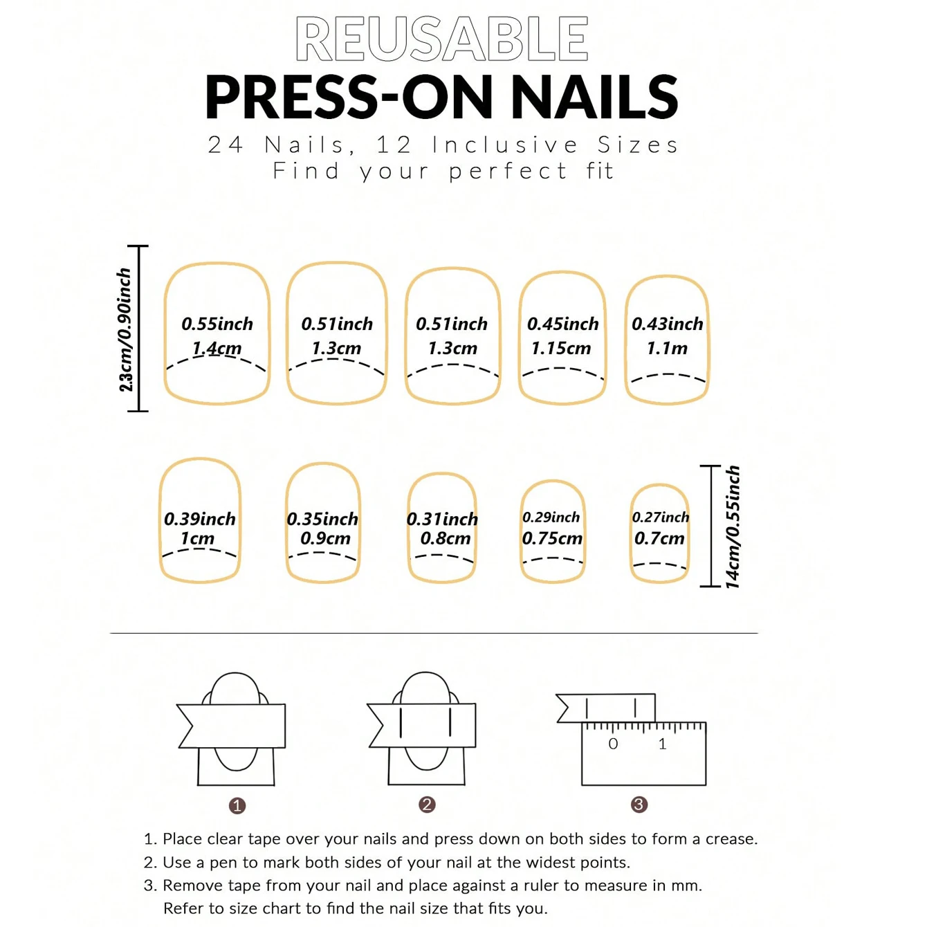 24 قطعة مربعة متوسطة الطول سوداء تغطية كاملة للأظافر المزيفة مع تصميم ذهبي لامع لتزيين الأظافر الفرنسية للنساء والفتيات