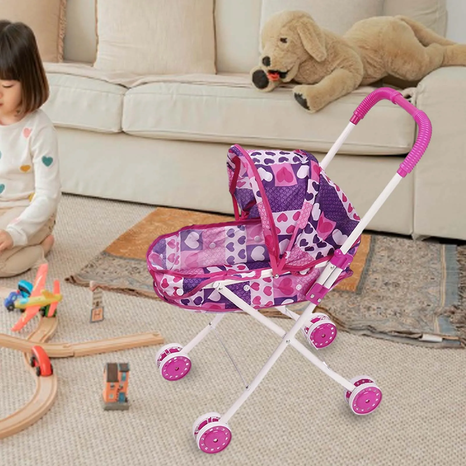 Foldable Baby Doll Stroller Simulation Pretend Play Miniature Scene Model Accs For Girls Gift Educational Mini Pram For Aged 2+