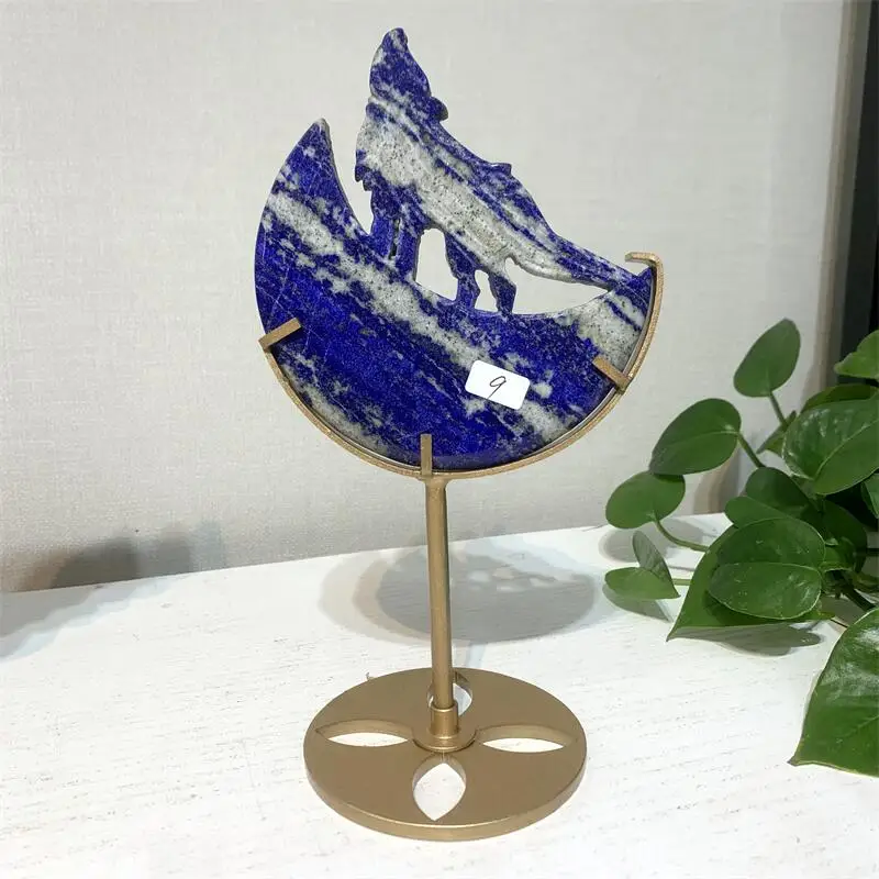 Natural Lapis Lazuli Wolf Carving Polished Quartz Animal Healing Stones Gems For Home Decorations 1PCS view 2