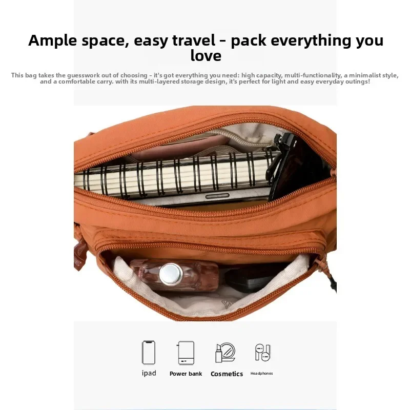 Leichte Nylon-Umhängetasche mit verstellbarem breitem Riemen, mehrschichtige Handtasche, Schultertasche, Messenger-Tasche für Damen im Alltag – Detail 20