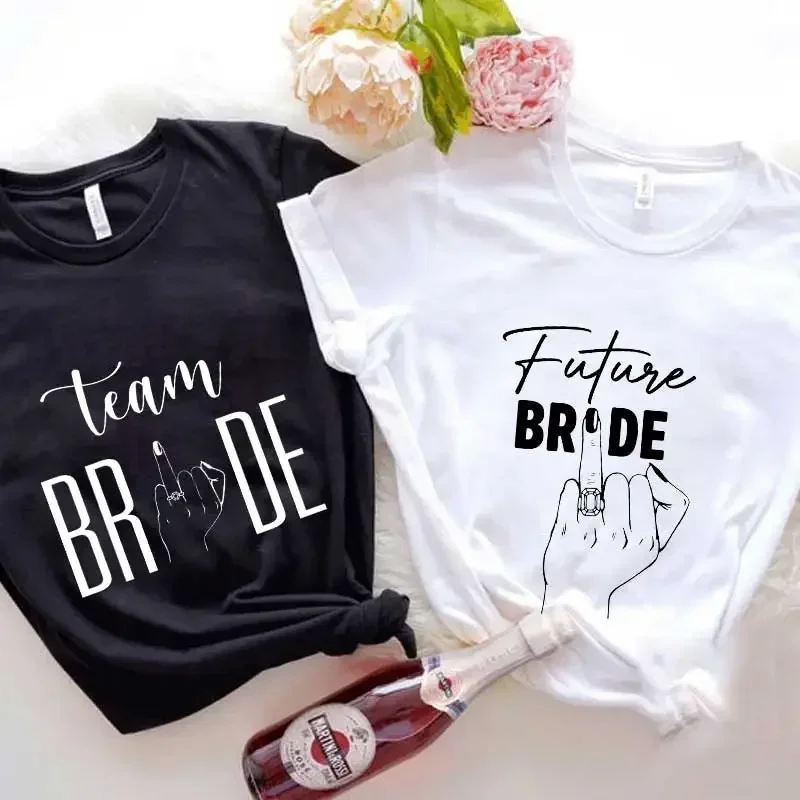 Zomer Top Vrouw Kleding Toekomstige Bruid Bruiloft Bachelorette T-shirt Korte Mouw Bruid Ring Vinger Bruid Team Bruiloft Tees