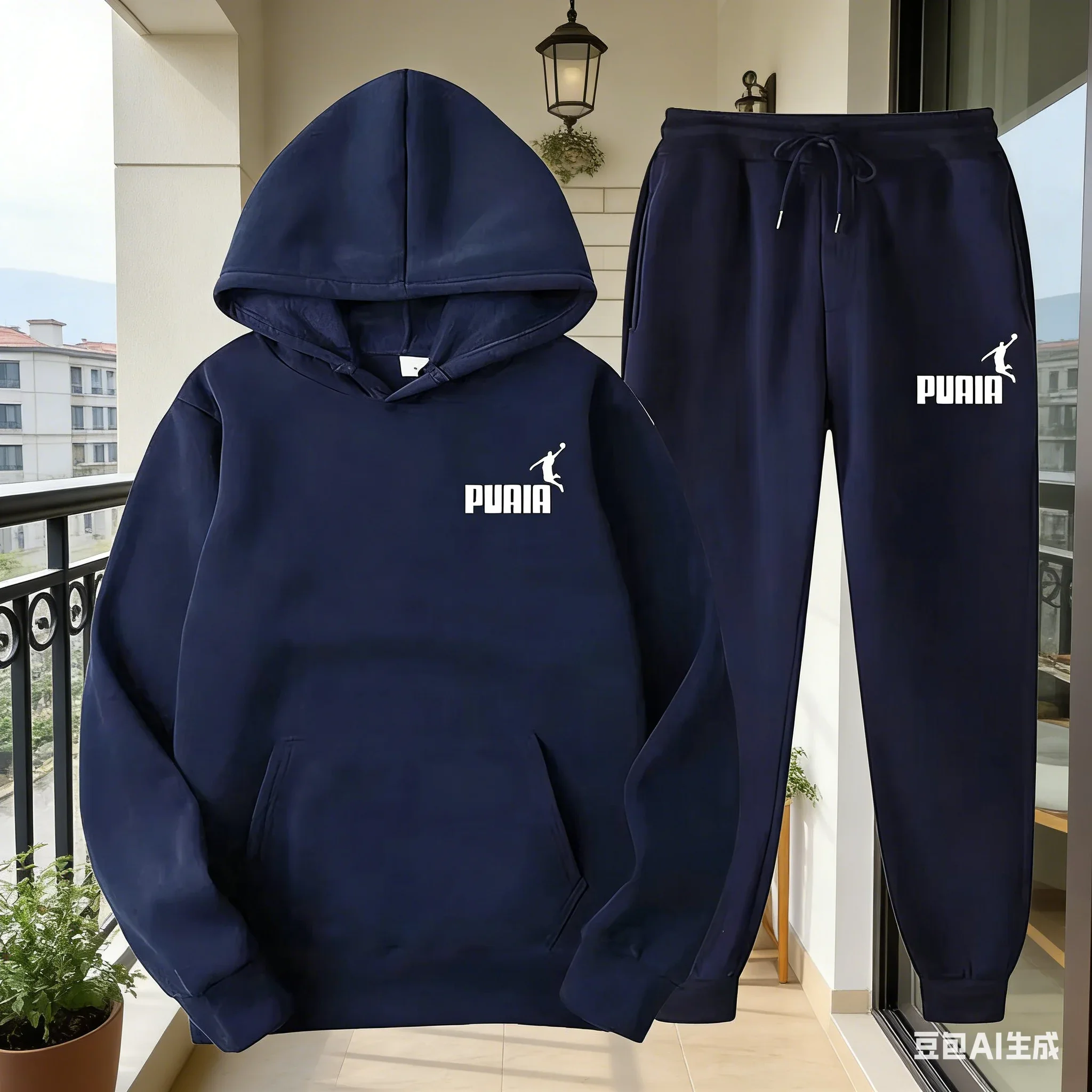 

2026Новая мужская и женская куртка с капюшоном, модный уличный повседневный комплект, осенне-зимний матовый свитер + брюки, разноцветный комплект 2025 г.