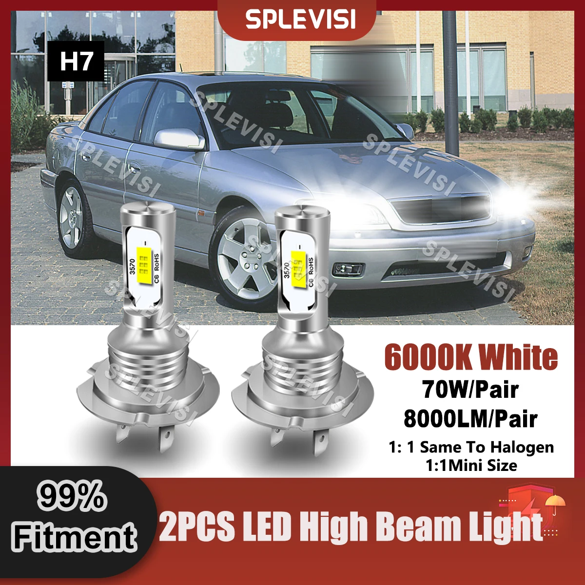 

SPLEVISI H7 LED Headlight Headlamp High Beam 70W 8000LM For Vauxhall Omega B 1998 1999 2000 2001 2002 2003 Car High Light Bulbs