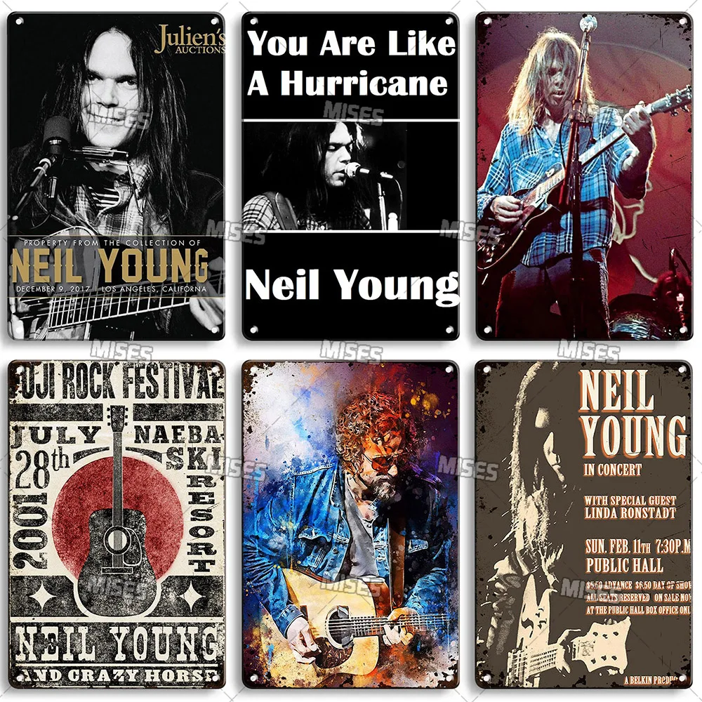 MISES Singer Neil Young Decorative Plate Metal Sign Rock Music Metal Tin Sign Vintage Metal Poster Bar Studio Wall Decor Sign