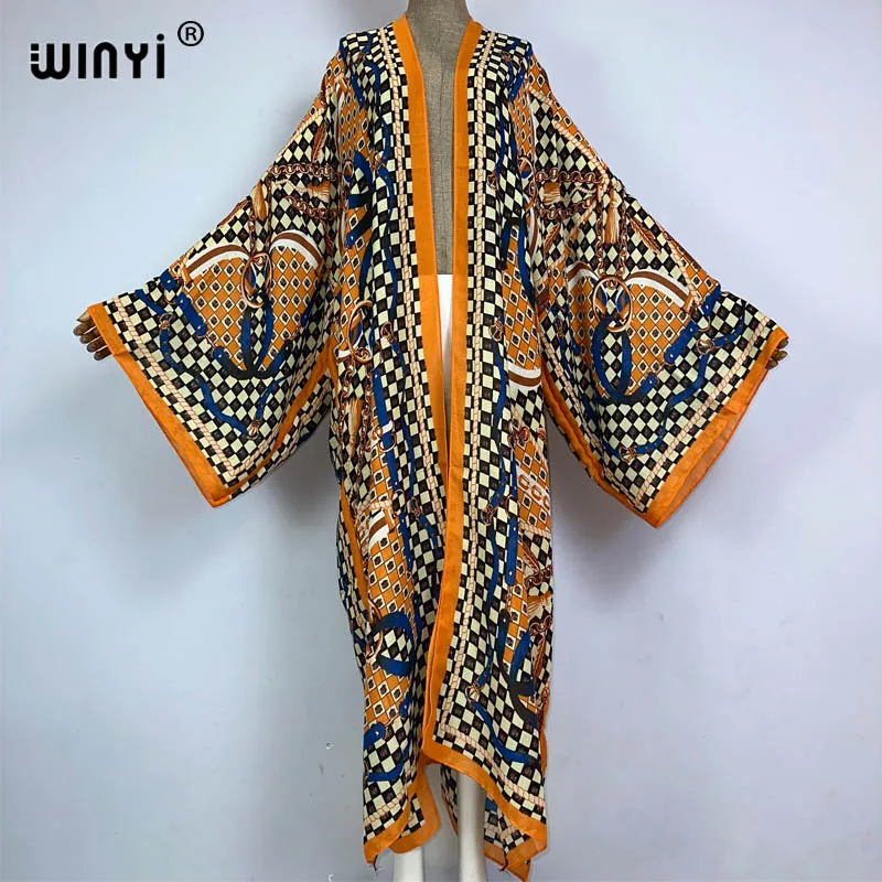 

WINYI fashion kimono Cardigan kaftan Cocktail sexy Boho Beach Cover up Holiday long Sleeve maxi Robe african dresses for woman