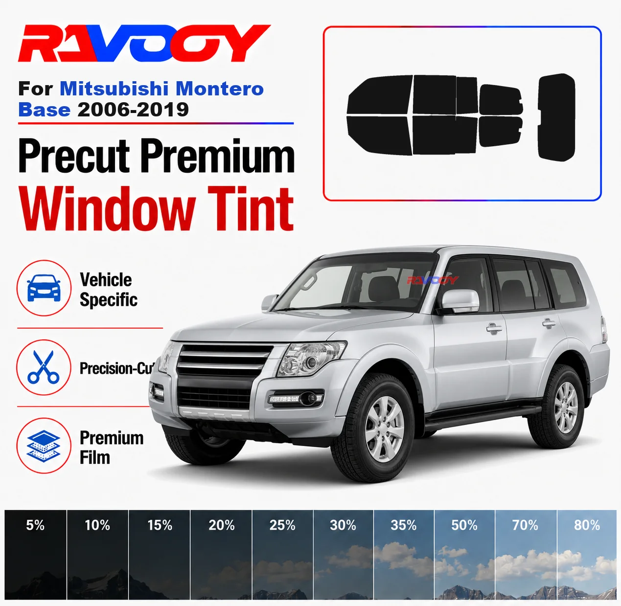 Premium Precut Window Tint Kit Front Rear Windows For Mitsubishi Montero Base 2006-2019 Complete Set Car Solar Nano Ceramic Film