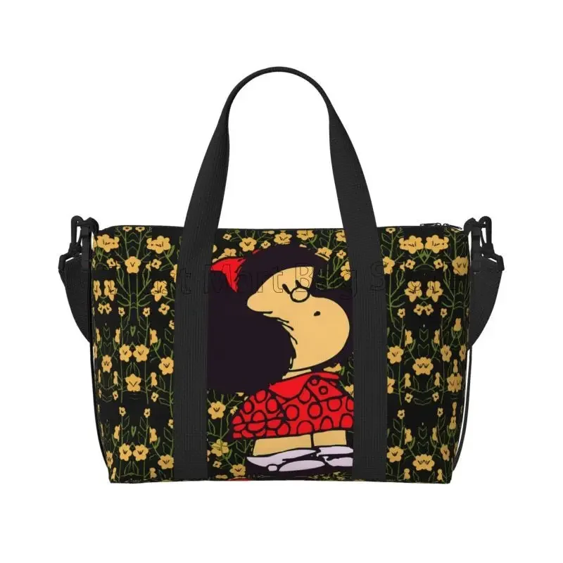 Cartoon Mafalda Print Handbagage Reistas Medium Opvouwbare Weekender Weekendtassen voor Dames Waterdichte Sport Gym Yoga Tas