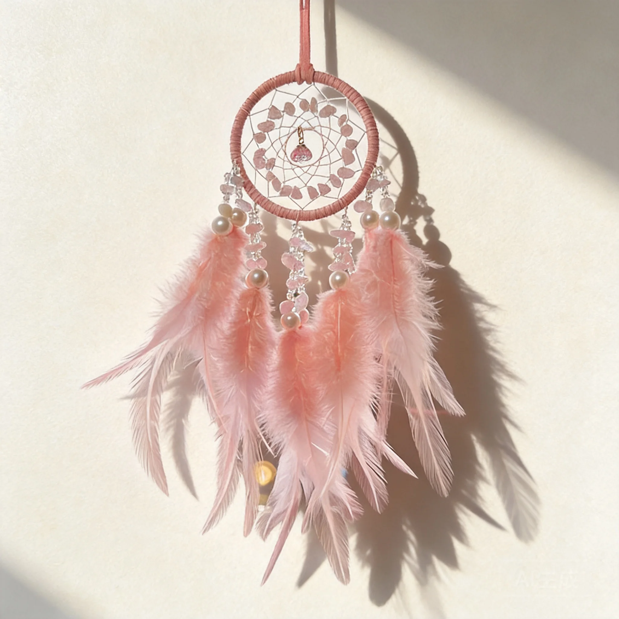 

Chinese Lucky Crystal Dream Catcher Car Rearview Mirror Hanging Ornament Soft Feather Wind Chime Blessing Fortune Auto Interior