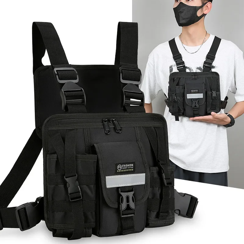 Chest Bag Waist Pack Men's Chest Pack Hip Hop Streetwear Tactical Vest Bag For Men Double Strap Design Shoulder Bag For Men Sac