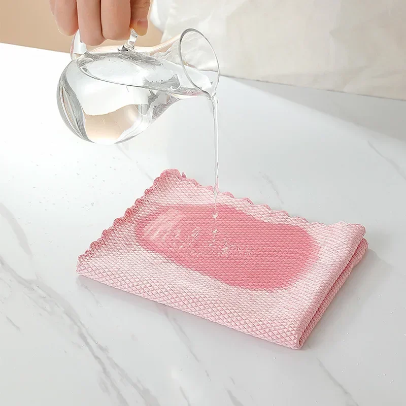 Microfiber Fish Scale Dishcloths Kitchen High Absorbent Oil-proof Washing Rag Glass Window Wipe Cloth Household Cleaning Cloths