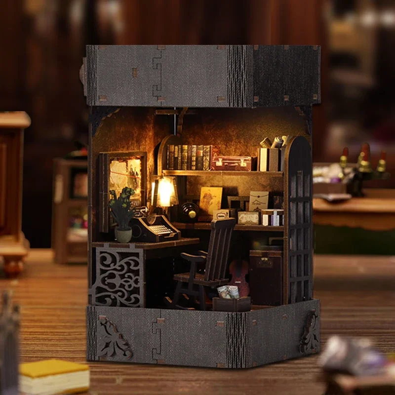 DIY Wooden Casa Doll Houses Miniature Building Kits Detective Agency Dollhouse With Furniture Lights for Girls Birthday Gifts