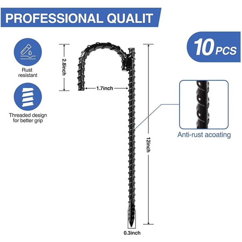 

10 шт. стальные колья с резьбой/подземные колья/подземные колья для наружного забора. Новые сверхмощные металлические колья для арматуры J-hook-SPMI