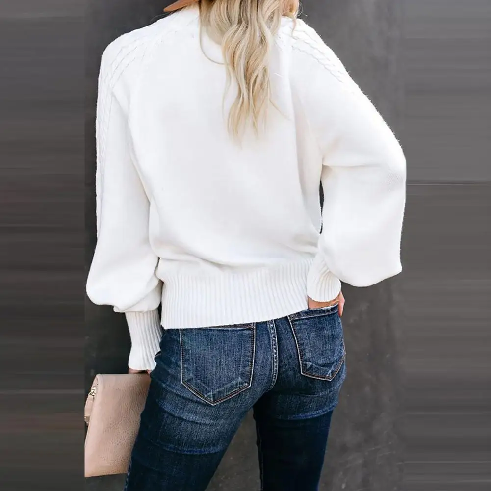 Suéter de mujer Jumper primavera textura torcida ribete acanalado suéter de punto mangas linterna Otoño Invierno cálido suéter