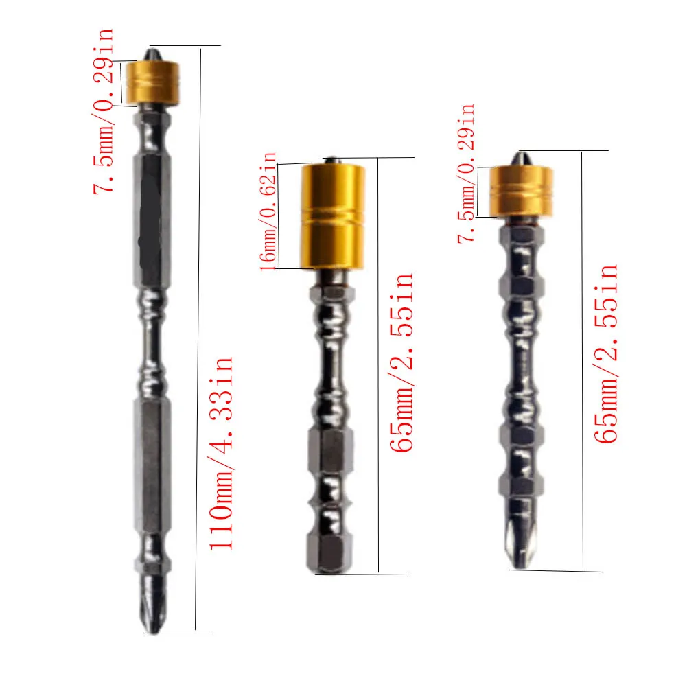 1PC/3PCS 65-110MM Strong Magnetic Cross Head Screwdriver Bit Screw Driver Adapter Electric Screwdriver Tool Single / Double Head