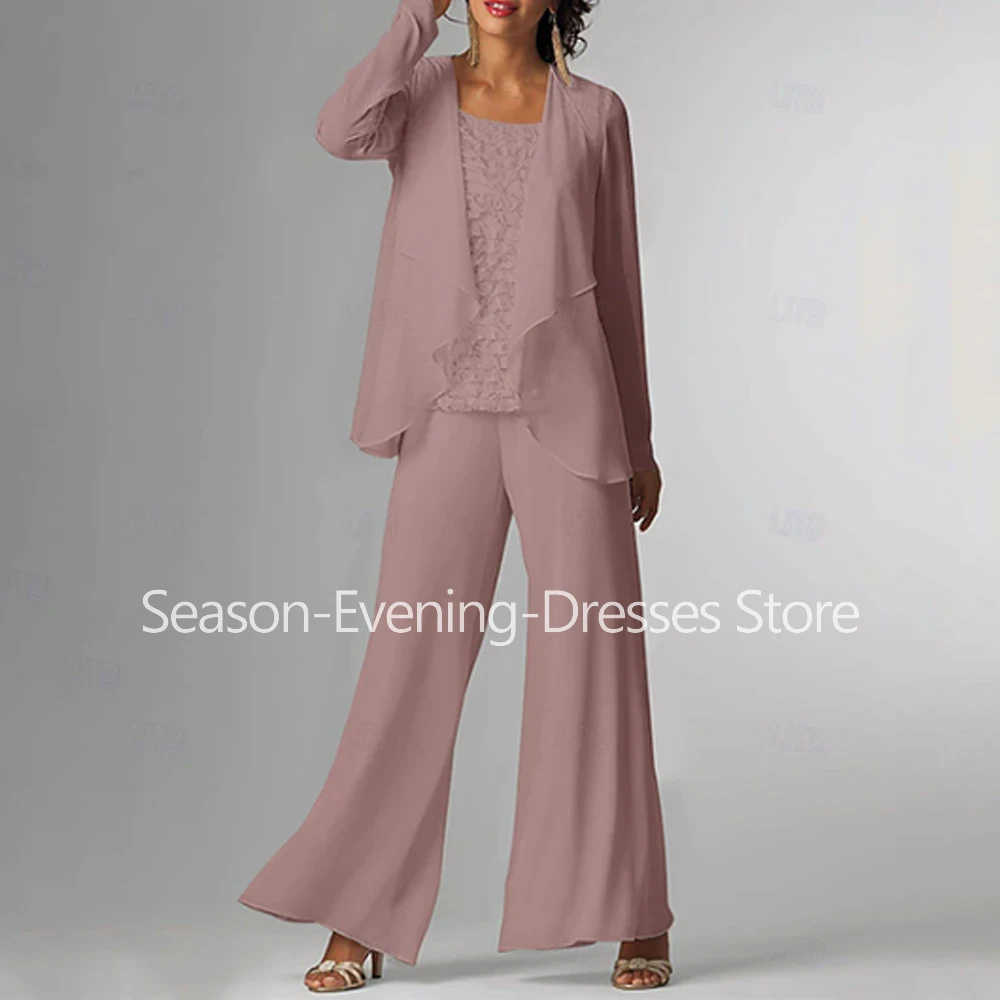 

Customized 3 Pieces Elegant Pantsuits Mother of the Bride Dresses Chiffon Floor-Length Wedding Guest Party Groom Dress 2026