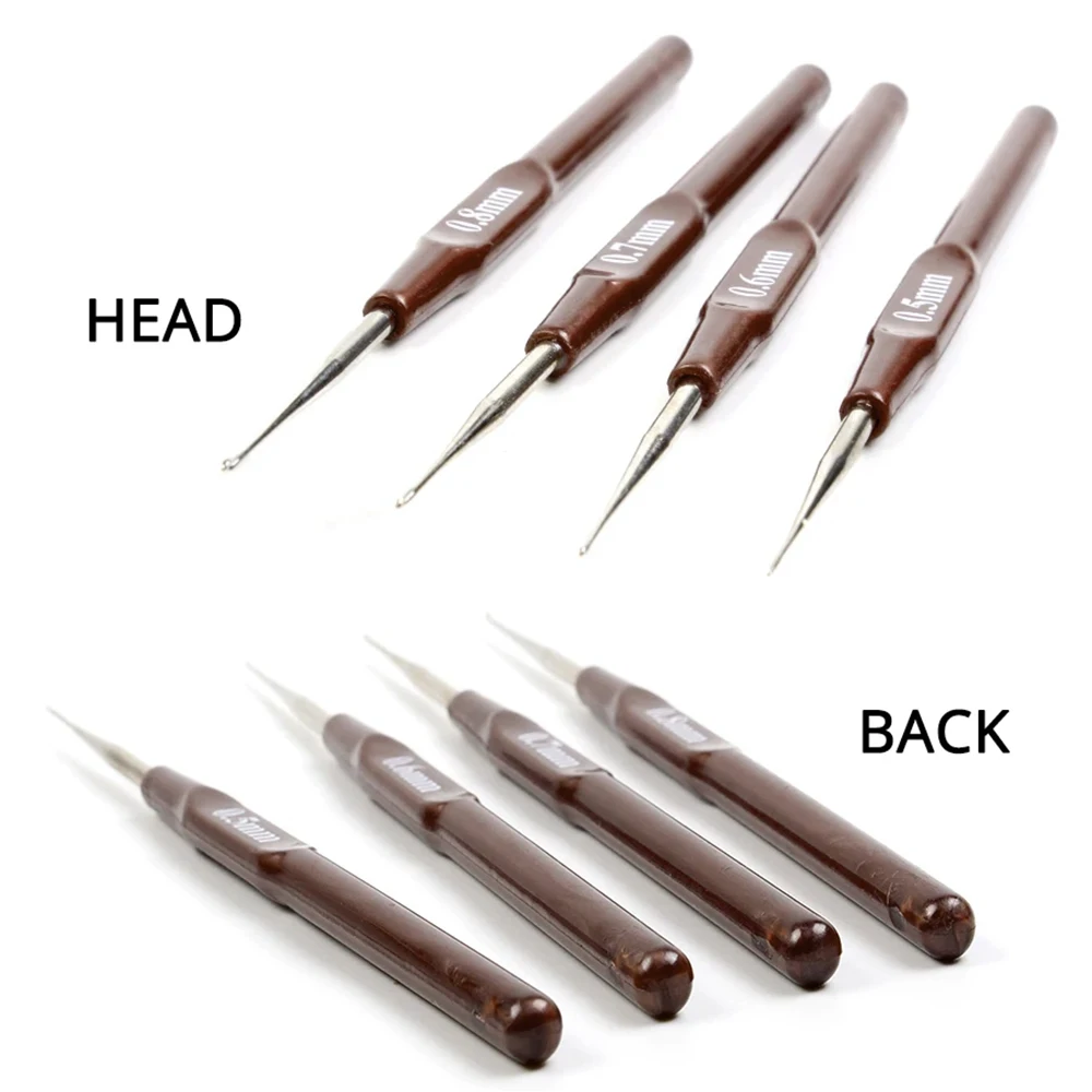 4 Pcs/Lot Hook Needle Crochet Micro Hook For Making Braiding Dreadlock Hair Tools 0.5Mm 0.6Mm 0.7Mm 0.8Mm Smooth Handle