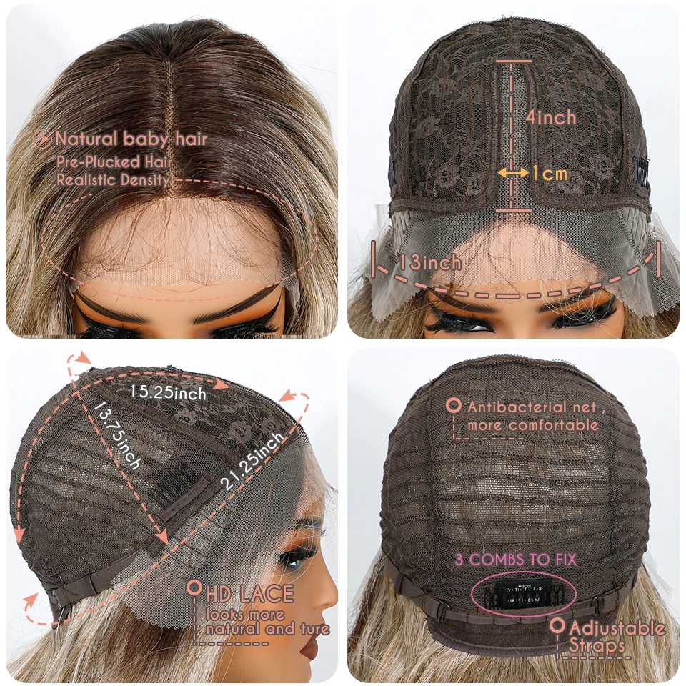 FREEDOM Synthetische Lace-Front-Perücken für schwarze Frauen, 26 Zoll lange, tief gewellte Lace-Perücke, Ombré-Braun-Blond-Perücke, Cosplay-Perücken – Detail 11