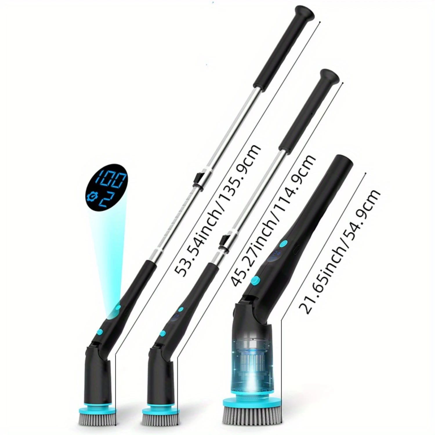 ชุดเครื่องขัดพื้นแบบหมุนไฟฟ้าไร้สายด้ามยาวปรับได้ - กันน้ํา IPX7 หัวแปรงหลายความเร็ว 2 ระดับสําหรับห้องน้ํา