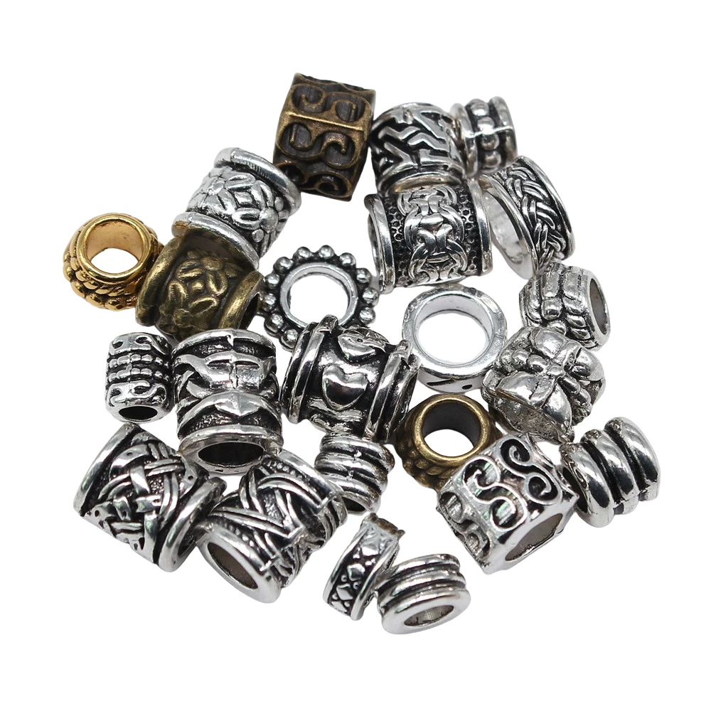 20pcs Big Hole Round Carved Spacer Beads For Jewelry Making Antique Silver Color DIY Crafts Making Findings Handmade Findings