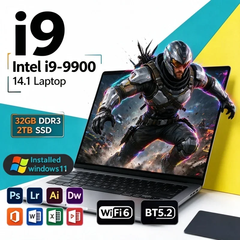 2026 New Arrival Hot 14.1'' FHD IPS Ultrabook Intel I9-9900 120Hz Backlit KB 16/32GB RAM 2TB SSD Win11 Notebook