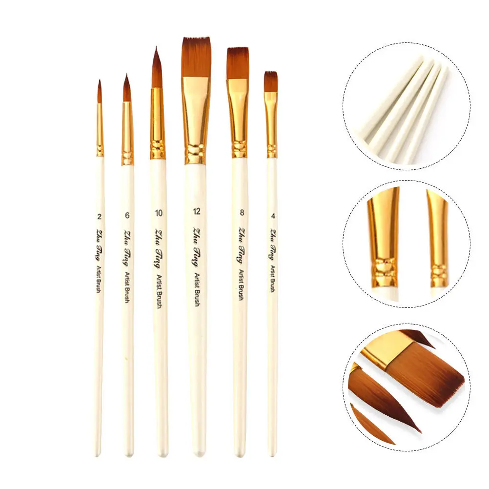 مجموعة فرش طلاء مكونة من 6 قطع، لوازم فنية آمنة ولطيفة وسهلة المقبض لألوان الغواش المائية، فرشاة رسم #6