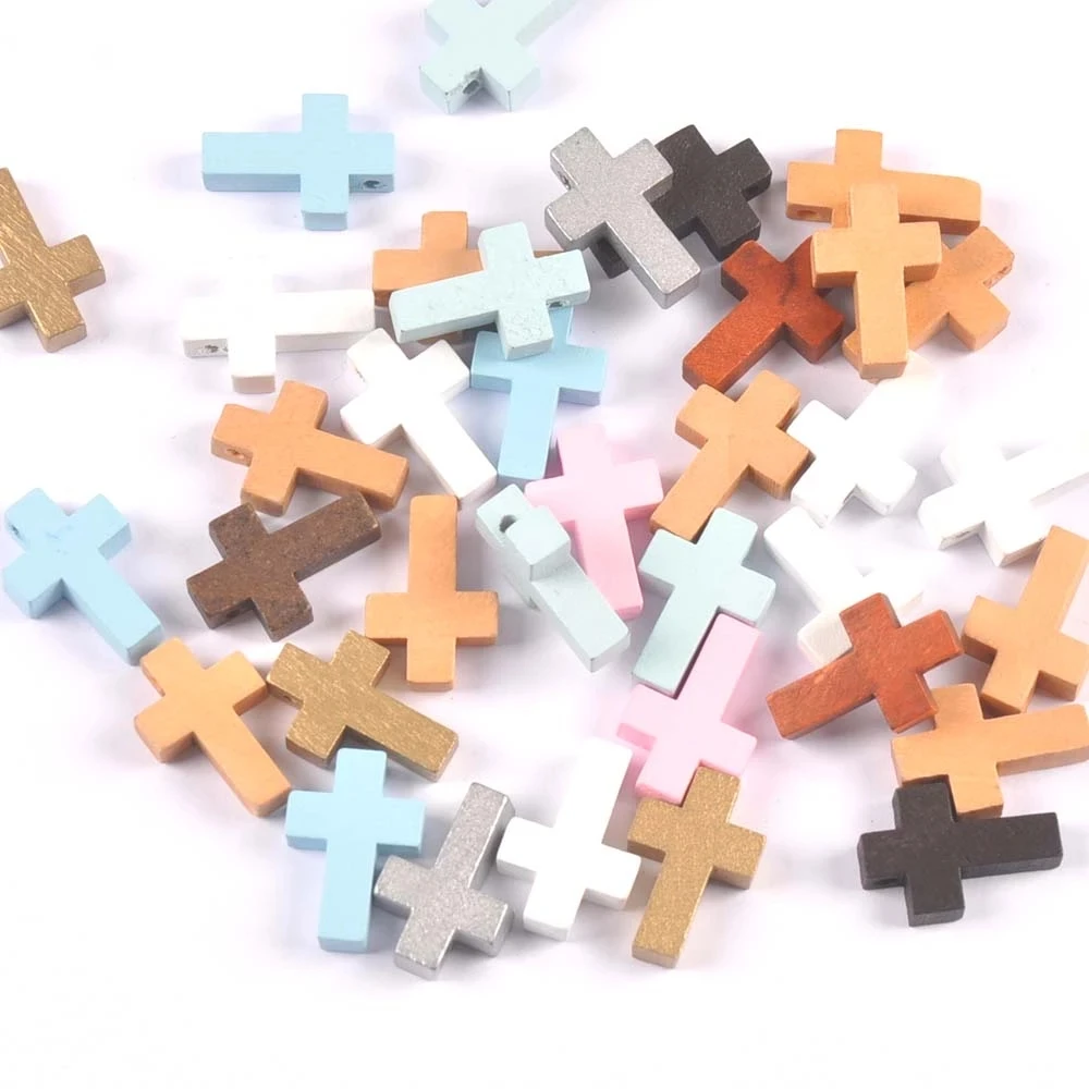 50pcs Mixed color wooden cross Pendant Jewelry Findings fashion Charms Handmade Necklace And bracelet cp3363