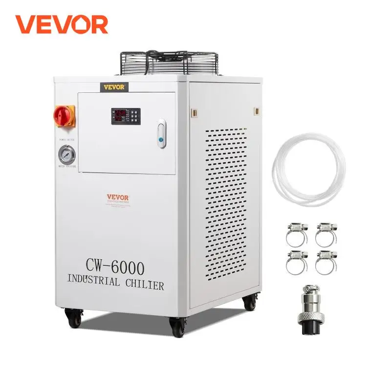 VEVOR Industrial Water Chiller CW6000 1500W Cooling System with Compressor 65 L/min Max Flow Rate for Laser Engraving Machine