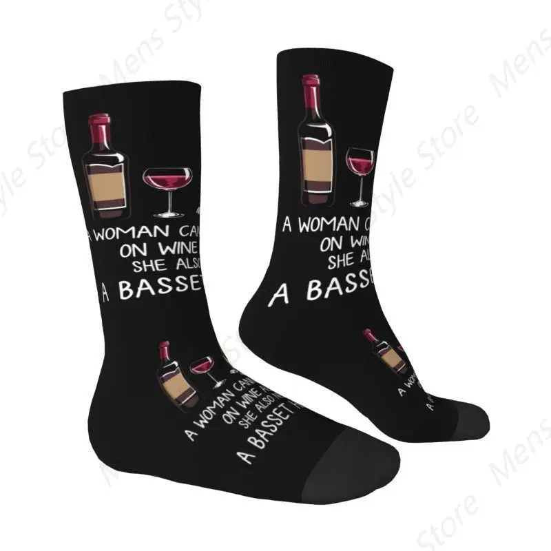 Funny Basset Hound Dog And Wine Dress Socks Mens Womens Warm Fashion Novelty Crew Socks