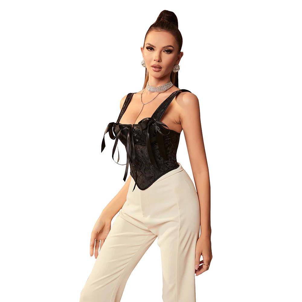 Lace Up Sexy Clubwear Women Vintage Casual Bustier Crop Top Backless Partywear Corset Outfits