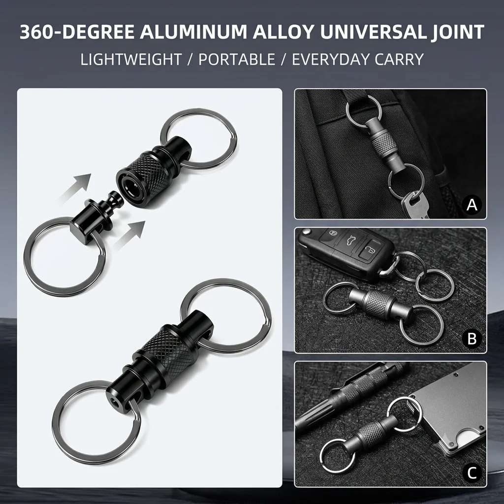 360 Degree Titanium Alloy Keychain Detachable Rotating Multifunctional Portable Belt Outdoor Tool Mini Carabiner Universal Hook