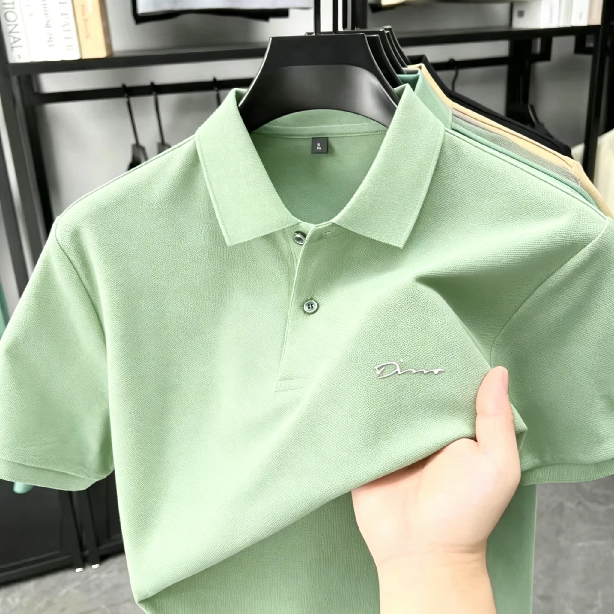Herren 100% Baumwolle Kurzarm-Poloshirt, Hochwertige Luxusmarke mit Einfacher Buchstaben-Stickerei, Lässiges Atmungsaktives Sommer-T-Shirt – Detail 15