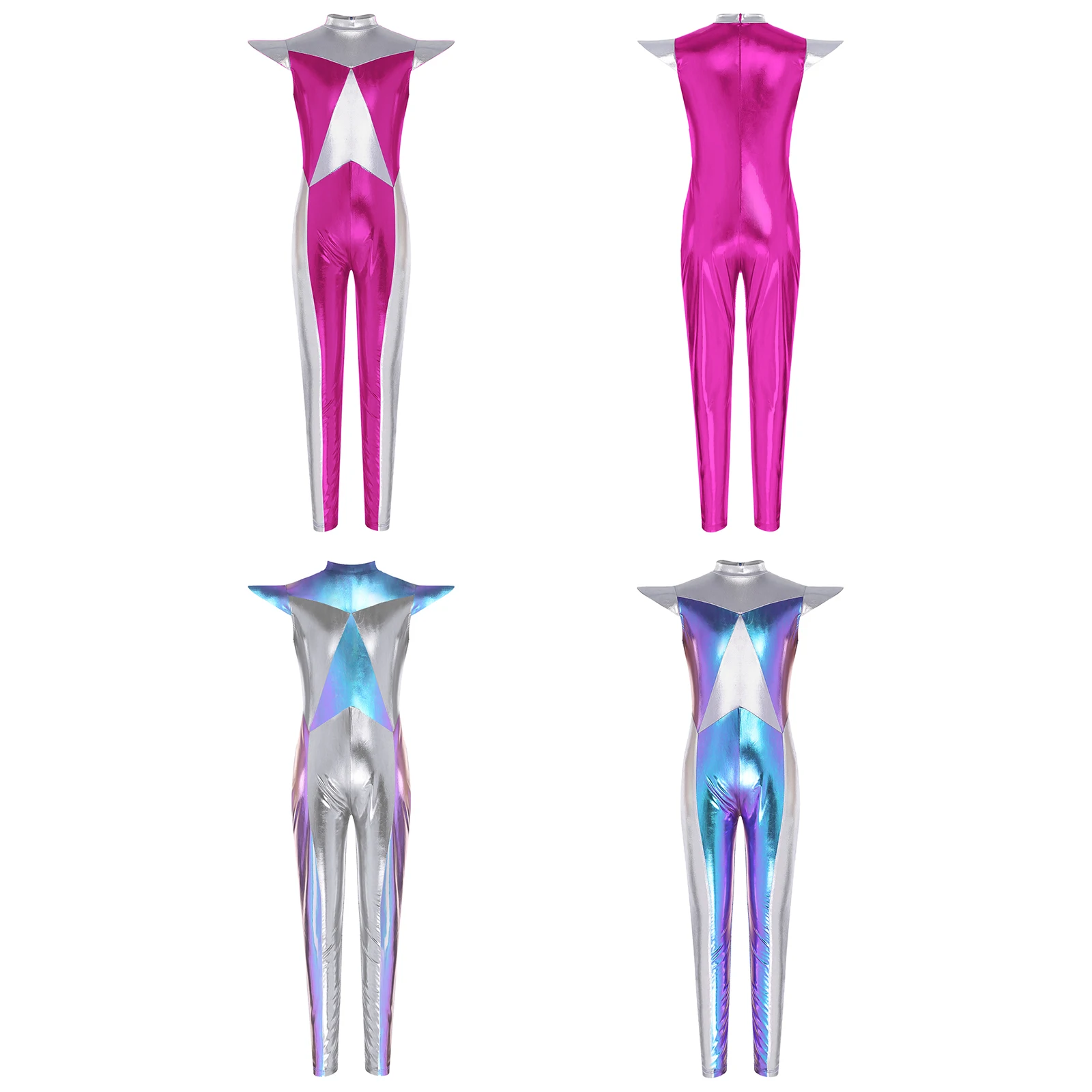 أطفال بنات هالوين الغريبة رائد الفضاء روبوت تأثيري أداء زي كاب كم معدني لامعة بذلة للحزب موضوع