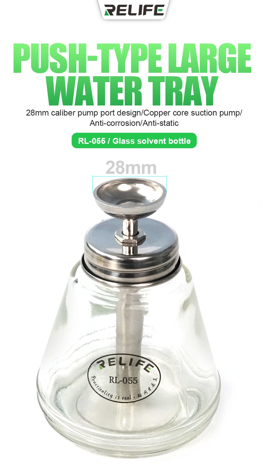 

RELIFE RL-055 Cone-Shaped all Copper Core Glass Alcohol Bottle, Can be Used to Hold Liquids Such as Washing Water, Alcohol, Etc
