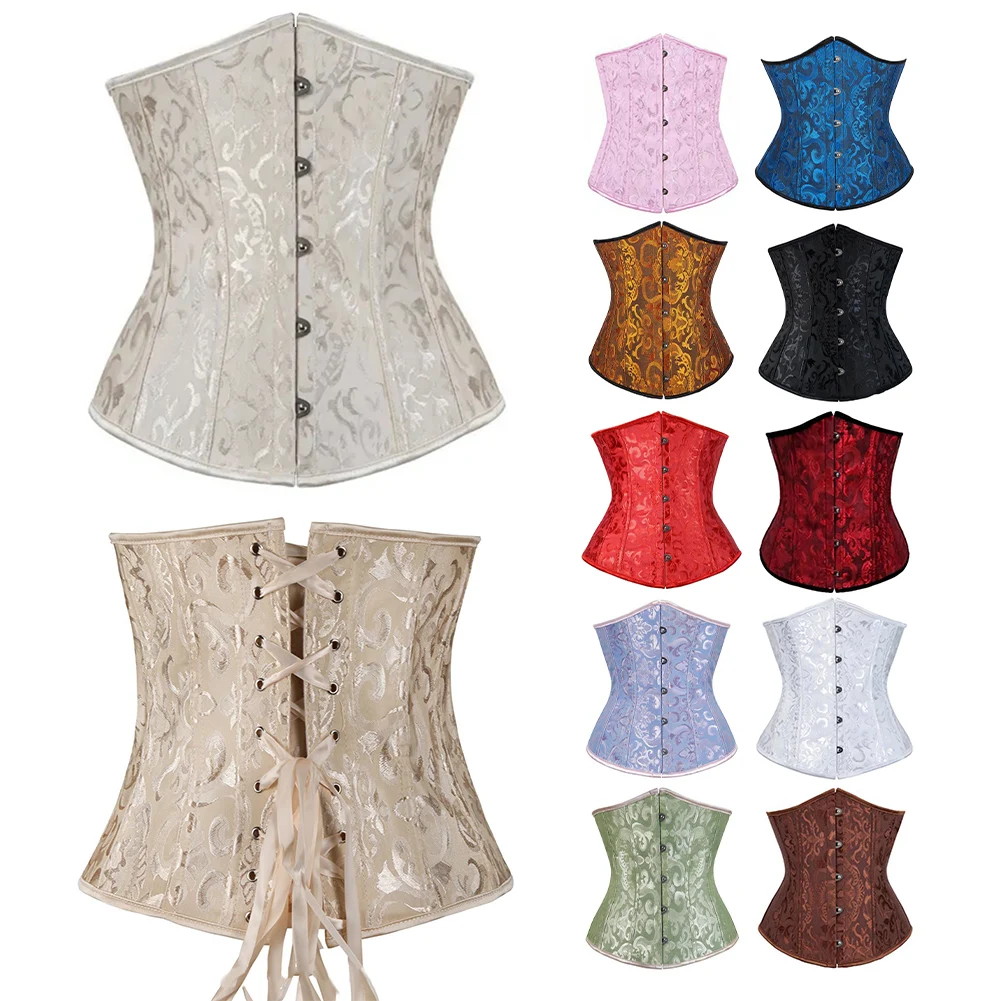 Women Body Shaping Corset Lace Pattern Buttons Sexy Silky Fashion Tight Intimate Slimming Corset Sleeveless