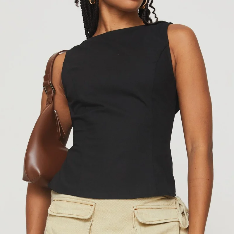 Vrouwen Zomer Crop Tank Tops Ronde Hals Mouwloos Verstelbare Grote Strik Gebonden Uitsparing Open Rug Slim Fit Vest Streetwear