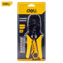 Deli Network Crimping Tool 4/6/8P,With Wire Stripper and Crystal Connectors,Multi-Functional Tool for Cable Installation