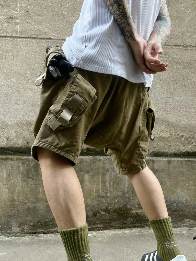 Ropa de trabajo informal funcional para hombre, pantalones cortos con bolsillos tridimensionales, ropa de abrigo holgada de cintura media para verano