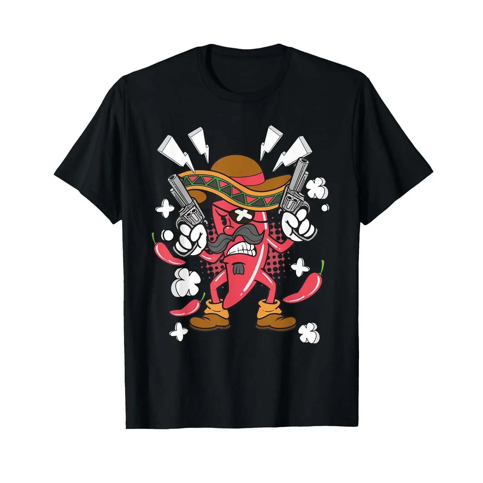 Lustiges Retro-Chili-Pfeffer-Bandit-T-Shirt im mexikanischen Hot-Bandito-Raubermotiv, Vintage-Waschung, vielseitig, stilvoll, bequem, weich