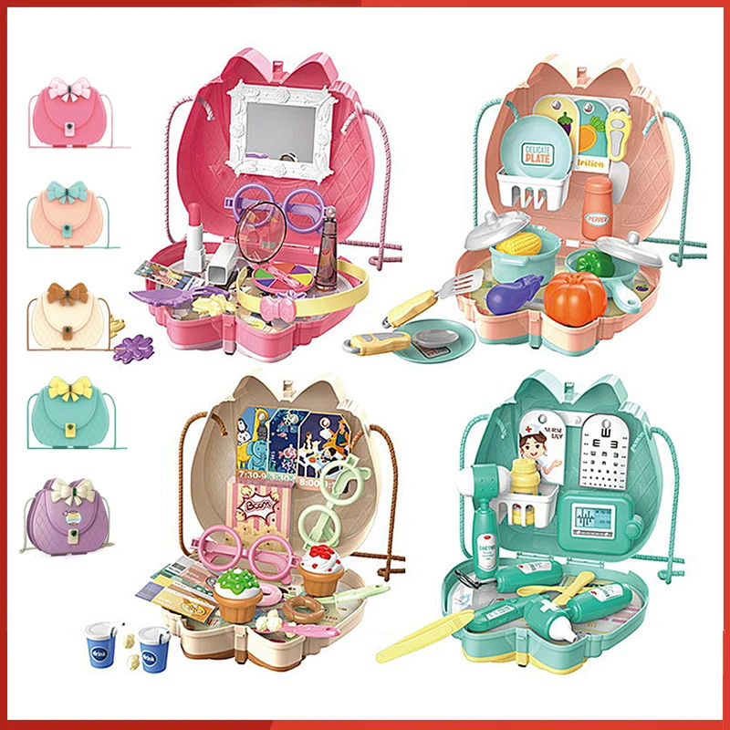 Role-playing Toy Doctor Kitchen Makeup Tool Set Portable Suitcase Play House Accessories Gift Kids Simulation Furniture Toys