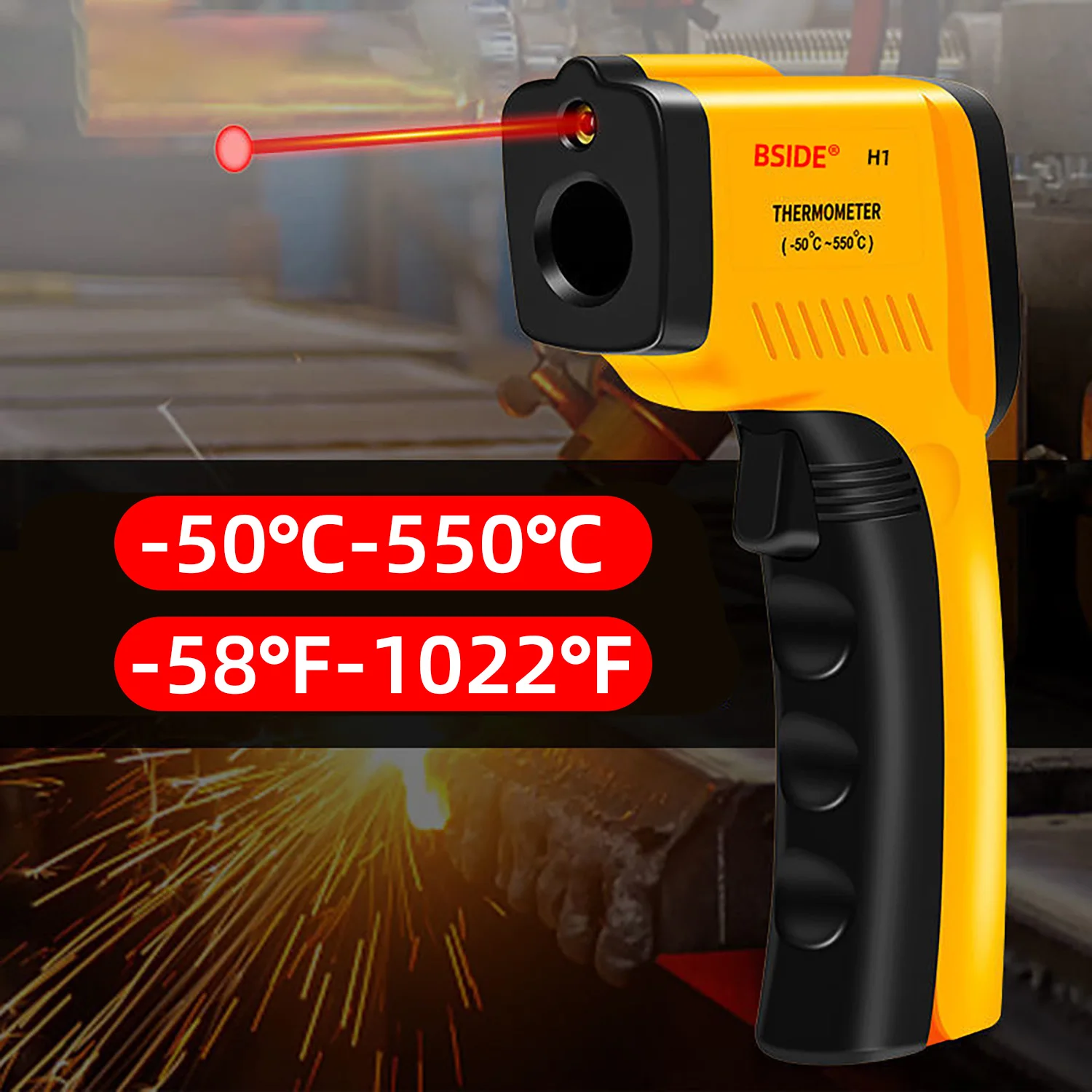 BSIDE Digital Infrared Thermometer 550℃ Non-contact Laser Thermometers Pyrometer Handheld LCD Industrial Outdoor Gun Thermometer