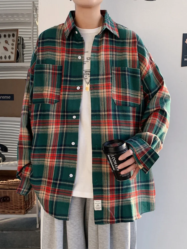 

Plaid Long Sve irt Men's Casual American Retro Sle Spring Autumn Youthful Haome Top Buttoned Cotton Flannel irt