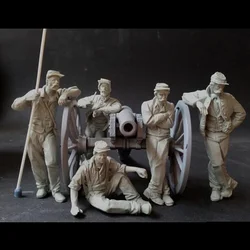 1/24 Scale Resin Figure Model Kit Confederate Artillery Crews at Rest 5 Figures and Cannon Unassembled and Unpainted DIY Toys