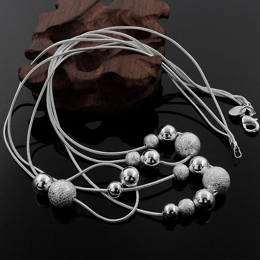 

Fine Jewelry Charm 925 Sterling Silver Bead Necklace Classic High Quality Fashion for Women Lady Wedding Chain Gift