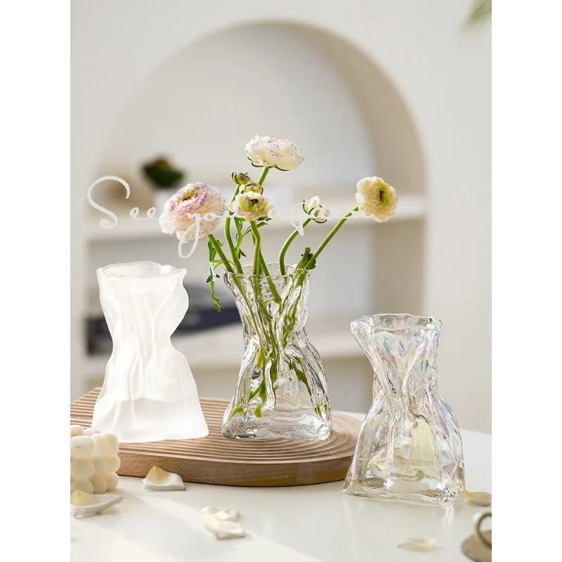 Creative Irregular Vase Transparent Glass Flower Arrangement Decorative Ornament Living Room Decoration Vases Decor Jarrones