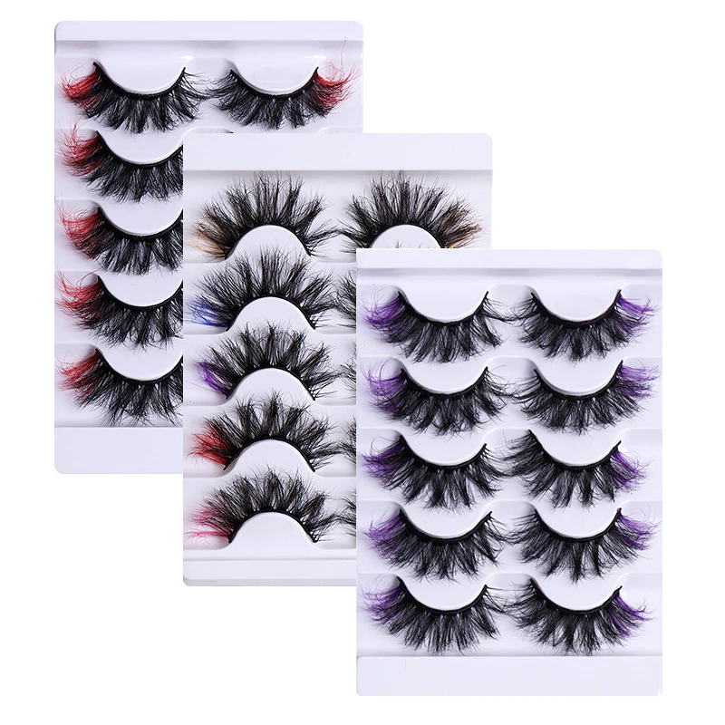 5 Pairs Colored False Eyelashes Dramatic Eyelash Extension Natural Fluffy Mink Lashes Makeup Eyelash Extension Fake Eyelashes