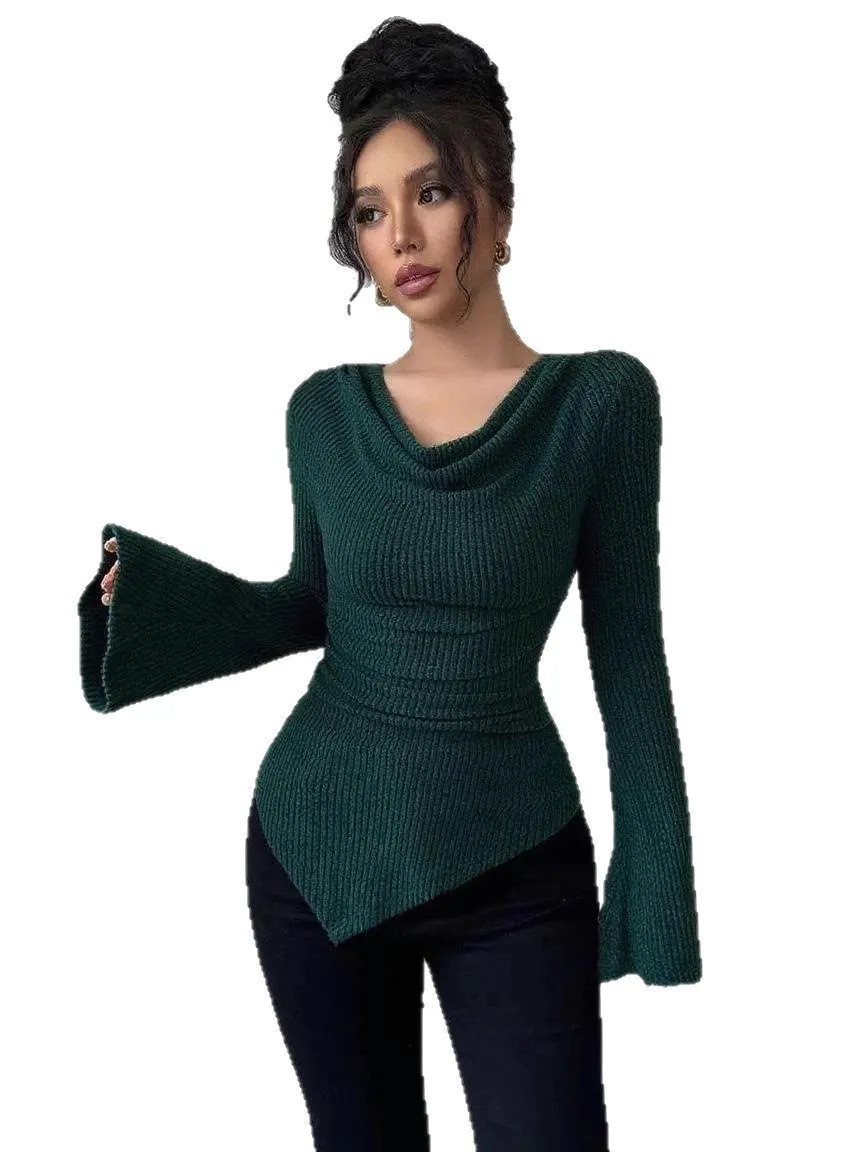 Women's Long Sve Striped Base irt European Sle Slim Fit Knitted Polyester Fiber Skin-friendly Breathable Casual Top