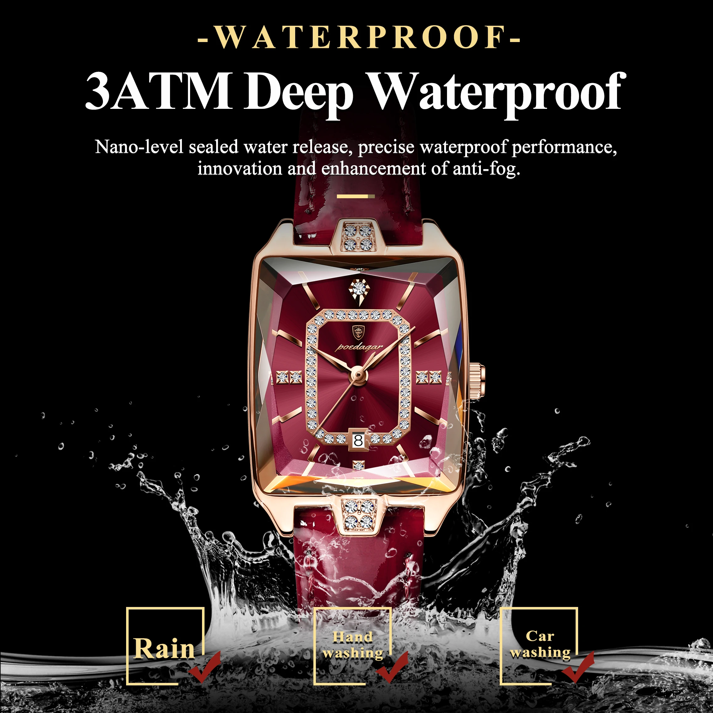 POEDAGAR Jam Tangan Wanita Mewah Kualitas Tinggi Jam Tangan Persegi Panjang Tanggal Tahan Air untuk Wanita Jam Tangan Kuarsa Kulit Wanita Reloj + Kotak