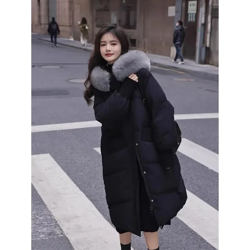 เวอร์ชั่นเกาหลีฤดูหนาวใหม่ขนขนาดใหญ่ลงเสื้อแจ็คเก็ตหญิงความยาวกลางสไตล์แฟชั่นหนาสําหรับความอบอุ่นเสื้ออินเทรนด์