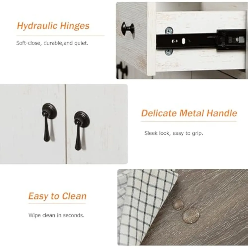 ตู้บุฟเฟ่ต์สไตล์บ้านไร่ขนาดใหญ่พร้อมที่เก็บของ 59 ช่อง 2 ลิ้นชัก และ 4 ประตูพร้อมชั้นวางปรับระดับได้